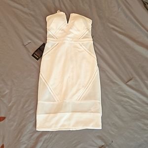 Bebe, white fishnet, strapless cocktail dress, size small